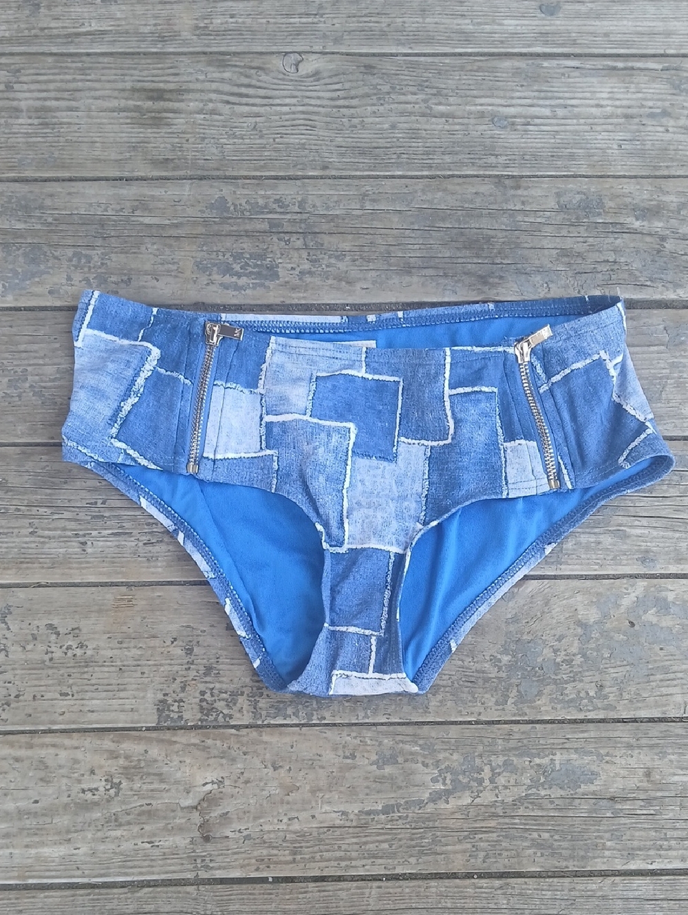 MICHAEL Michael Kors Blue Patchwork Bikini Bottom with Gold Zipper Size XS